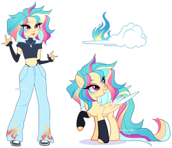 Size: 4662x4002 | Tagged: safe, artist:gihhbloonde, imported from derpibooru, oc, oc only, human, pegasus, pony, equestria girls, clothes, grin, human ponidox, magical lesbian spawn, offspring, pants, parent:lightning dust, parent:rainbow dash, parents:rainbowdust, self paradox, self ponidox, simple background, smiling, transparent background