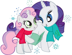 Size: 2048x1583 | Tagged: safe, imported from derpibooru, rarity, sweetie belle, pony, unicorn, clothes, cute, diasweetes, duo, female, official, scarf, siblings, simple background, sisters, snow, snowflake, stock vector, transparent background