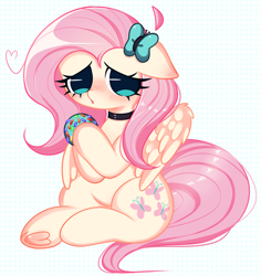 Size: 2121x2244 | Tagged: safe, artist:arwencuack, imported from derpibooru, fluttershy, pegasus, pony, butterfly hairpin, choker, cute, donut, food, shy, solo