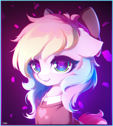 Size: 1350x1500 | Tagged: safe, artist:stahlkat, imported from derpibooru, oc, oc only, oc:blazey sketch, pegasus, pony, bow, bust, clothes, cute, hair bow, long hair, multicolored hair, pegasus oc, portrait, simple background, solo, sweater