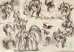 Size: 3187x2247 | Tagged: safe, artist:lydia, imported from derpibooru, oc, oc:painting broken, pony, unicorn, balloon, balloon popping, chest fluff, ear fluff, eye, eyes, magic, paper, pencil, pencil drawing, popping, standing, traditional art