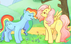 Size: 2105x1310 | Tagged: safe, artist:octo-puppy, imported from derpibooru, fluttershy, rainbow dash, pegasus, pony, sonic rainboom (episode), cheering, cross-popping veins, duo, duo female, emanata, eyes closed, female, high res, mare, personality swap, role reversal, yay