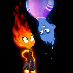 Size: 600x600 | Tagged: safe, artist:mlpfan3991, imported from derpibooru, flash sentry, sunset shimmer, equestria girls, crossover, disney, elemental (disney movie), ember lumen, equestria girls style, female, fire, flashimmer, male, pixar, shipping, straight, wade ripple, water