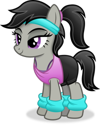 Size: 2628x3263 | Tagged: safe, artist:anime-equestria, imported from derpibooru, octavia melody, earth pony, 80s, alternate hairstyle, clothes, female, headband, leg warmers, mare, ponytail, shorts, simple background, smiling, solo, transparent background, vector, workout outfit