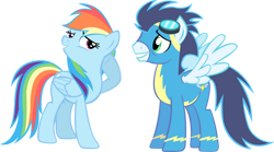 Size: 900x501 | Tagged: safe, artist:truecelticheart, imported from derpibooru, rainbow dash, soarin', pegasus, pony, clothes, female, male, mare, shipping, simple background, soarindash, stallion, straight, transparent background, uniform, vector, wonderbolts uniform