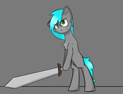 Size: 1194x917 | Tagged: safe, artist:cotarsis, imported from derpibooru, oc, earth pony, pony, robot, robot pony, big sword, bipedal, gray background, simple background, sketch, solo, sword, weapon