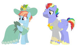 Size: 897x530 | Tagged: safe, artist:glittertiara, imported from derpibooru, bow hothoof, windy whistles, pegasus, pony, clothes, dress, female, husband and wife, implied marriage, implied rainbow dash, implied shipping, implied soarin', implied soarindash, implied straight, male, mare, shipping, simple background, stallion, straight, tuxedo, white background, windyhoof