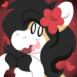 Size: 1000x1000 | Tagged: safe, artist:euspuche, imported from derpibooru, oc, oc:liliya krasnyy, pony, bust, female, fingers together, flower, flower in hair, lineless, looking at you, nervous, portrait, simple background, smiling, solo, wavy mouth