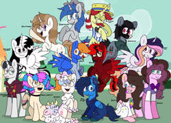 Size: 7000x5000 | Tagged: safe, artist:mercury may, imported from derpibooru, chancellor neighsay, flam, oc, oc:bluewing, oc:fluffymarsh, alicorn, earth pony, pegasus, unicorn, ponyville