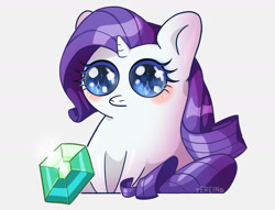 Size: 1416x1080 | Tagged: safe, artist:erein, imported from derpibooru, rarity, pony, unicorn, big ears, big eyes, chibi, cute, female, gem, simple background, solo, starry eyes, wingding eyes