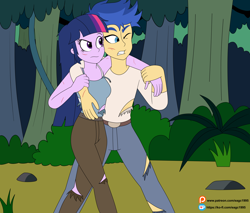 Size: 4814x4105 | Tagged: safe, artist:eagc7, imported from derpibooru, flash sentry, twilight sparkle, alicorn, human, equestria girls, absurd resolution, armpits, arrow, bare shoulders, breasts, clothes, duo, eyebrows, female, flashlight, frown, injured, jungle, ko-fi, lara croft, male, nathan drake, patreon, patreon reward, shipping, shirt, sleeveless, straight, tanktop, tomb raider, torn clothes, twilight sparkle (alicorn), uncharted