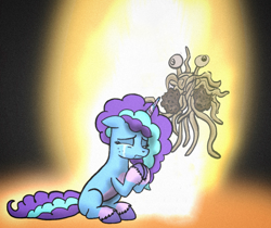 Size: 1720x1447 | Tagged: safe, artist:fillialcacophony, artist:j-mantheangel, edit, imported from derpibooru, human, pony, unicorn, comforting, crying, female, flying spaghetti monster, forgiveness, g5, light, mare, misty brightdawn, parody, praying, sitting