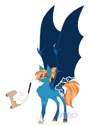 Size: 3300x4688 | Tagged: safe, artist:parrpitched, imported from twibooru, oc, oc:indigo waves, bat pony, pony, bat pony oc, bat wings, image, png, solo, wings