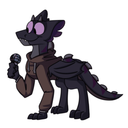 Size: 3000x3000 | Tagged: safe, artist:grandfinaleart, imported from derpibooru, oc, oc only, oc:coal, dragon, animated, clothes, digital art, dragon oc, folded wings, friday night funkin', gif, hoodie, male, microphone, non-pony oc, purple eyes, smiling, solo, standing, wings