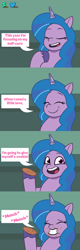 Size: 6600x20670 | Tagged: safe, artist:kuren247, imported from derpibooru, izzy moonbow, pony, unicorn, comic, cookie, cute, eyes closed, female, food, g5, izzybetes, looking at you, mare, my little pony: tell your tale, open mouth, open smile, show accurate, smiling, solo, speech bubble