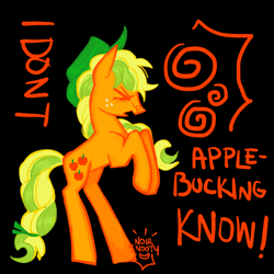 Size: 1280x1279 | Tagged: safe, artist:sillyfillies, imported from derpibooru, applejack, earth pony, pony, black background, cowboy hat, hat, rearing, simple background, solo