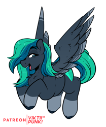 Size: 1410x1687 | Tagged: safe, artist:viktiipunk, imported from derpibooru, oc, oc only, oc:emerald dream, pegasus, pony, chest fluff, eyeshadow, female, hair, hair over one eye, happy, long mane, looking down, makeup, mare, simple background, smiling, solo, spread wings, white background, wings