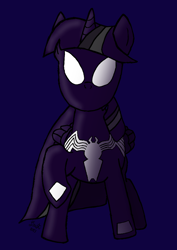 Size: 1000x1414 | Tagged: safe, artist:dust, derpibooru exclusive, imported from derpibooru, twilight sparkle, alicorn, pony, black suit spiderman, digital art, female, marvel, solo, symbiote, symbiote suit, twilight sparkle (alicorn), venom