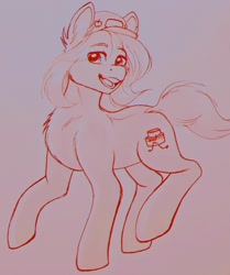 Size: 1710x2048 | Tagged: safe, artist:cherubisous, imported from derpibooru, oc, oc only, earth pony, pony, baseball cap, cap, chest fluff, commission, hat, monochrome, open mouth, open smile, smiling, solo, traditional art
