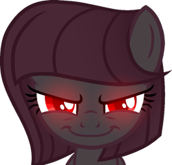 Size: 821x788 | Tagged: safe, artist:alyssaricepony, artist:tanahgrogot, imported from derpibooru, oc, oc only, oc:annisa trihapsari, earth pony, pony, base used, dark, dark skin, earth pony oc, evil, female, glowing, glowing eyes, looking at you, mare, red eyes, revenge, simple background, smiling, smiling at you, solo, transparent background