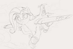 Size: 1245x839 | Tagged: safe, artist:dotkwa, imported from derpibooru, fluttershy, original species, plane pony, pony, cute, female, flutterplane, flying, gray background, grayscale, looking at you, mare, monochrome, plane, race swap, shyabetes, simple background, smiling, smiling at you, solo