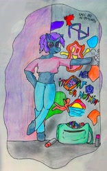 Size: 4801x7676 | Tagged: safe, artist:refinity, imported from derpibooru, oc, oc only, oc:lumina lighthouse, semi-anthro, unicorn, drawing, female, leaning, photo, solo, traditional art