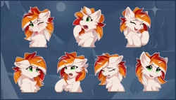 Size: 2100x1200 | Tagged: safe, artist:dreamweaverpony, imported from derpibooru, oc, oc only, oc:sunny skies, pony, unicorn, angry, blushing, cheek fluff, chest fluff, ear fluff, eyes closed, female, fluffy, half body, laughing, looking at you, mare, one eye closed, open mouth, open smile, sad, smiling, smiling at you, solo, tongue out