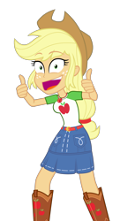 Size: 1701x3137 | Tagged: safe, artist:earth_pony_colds, imported from derpibooru, applejack, equestria girls, absurd resolution, looking at you, show accurate, simple background, smiling, smiling at you, snapplejack, solo, thumbs up, transparent background, who's a silly human