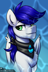 Size: 2000x3000 | Tagged: safe, artist:jedayskayvoker, imported from derpibooru, oc, oc:waterpony, pegasus, pony, bandana, bust, chest fluff, clothes, ear fluff, eyebrows, folded wings, green eyes, icon, looking at you, male, patreon, patreon reward, pegasus oc, portrait, solo, stallion, wings