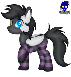 Size: 3840x4154 | Tagged: safe, artist:damlanil, imported from derpibooru, oc, oc only, oc:cloudy days, pegasus, pony, clothes, commission, cute, happy, heterochromia, male, raised hoof, show accurate, simple background, smiling, socks, solo, stallion, striped socks, transparent background, vector, wings