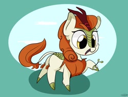 Size: 3043x2297 | Tagged: safe, artist:taurson, imported from derpibooru, autumn blaze, kirin, pony, autumn blaze's puppet, chibi, cloven hooves, happy, open mouth, open smile, smiling, solo