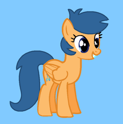 Size: 621x628 | Tagged: safe, artist:frozengembases, artist:sillylittleprincess, imported from derpibooru, first base, pegasus, pony, adorabase, blue background, cute, female, g4, grin, mare, older, older first base, pegasus first base, race swap, simple background, smiling, solo