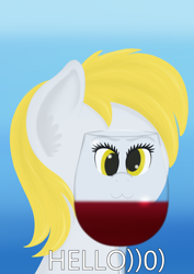 Size: 2480x3508 | Tagged: safe, artist:samenandsam, imported from derpibooru, derpy hooves, pegasus, pony, :3, alcohol, derpy being derpy, ear fluff, english, female, glass, gradient background, high res, mare, meme, ponified meme, solo, wine, wine glass