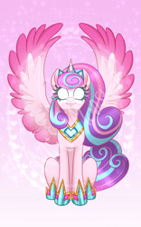 Size: 900x1440 | Tagged: safe, artist:nivimonster, imported from derpibooru, princess flurry heart, alicorn, pony, female, glowing, glowing eyes, jewelry, mare, older, older flurry heart, regalia, solo, spread wings, wings
