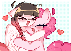 Size: 1960x1422 | Tagged: safe, artist:arwencuack, imported from derpibooru, pinkie pie, oc, oc:arwencuack, earth pony, pegasus, pony, adorable face, best friends, cute, hug, love, smiling