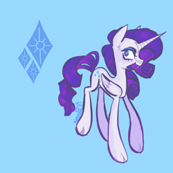 Size: 1280x1280 | Tagged: safe, artist:sillyfillies, imported from derpibooru, rarity, alicorn, pony, alicornified, blue background, cloven hooves, eyeshadow, folded wings, makeup, open mouth, race swap, raricorn, simple background, solo, wings