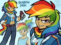 Size: 680x512 | Tagged: safe, artist:fruitypalmtree, imported from derpibooru, rainbow dash, human, 2020, humanized, moderate dark skin, old art