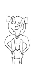 Size: 640x1136 | Tagged: safe, artist:php149, imported from derpibooru, apple bloom, anthro, earth pony, dc comics, monochrome, one eye closed, simple background, solo, superfilly, supergirl, white background, wink