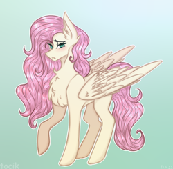 Size: 2120x2081 | Tagged: safe, artist:tocik, imported from derpibooru, fluttershy, pegasus, pony, blushing, female, gradient background, mare, raised hoof, solo