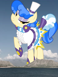 Size: 3024x4032 | Tagged: safe, artist:dashiesparkle, edit, editor:jaredking779, imported from derpibooru, sapphire shores, earth pony, pony, clothes, female, giant pony, giantess, hat, high res, highrise ponies, iraq, irl, macro, mare, mountain, mountain range, photo, ponies in real life, raised hoof, solo