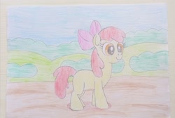 Size: 3421x2304 | Tagged: safe, artist:platinumdrop, imported from derpibooru, apple bloom, pony, colored pencil drawing, female, filly, foal, solo, traditional art