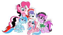 Size: 1280x720 | Tagged: safe, artist:mlpcartel, imported from derpibooru, oc, oc:cotton candy, oc:dragonfly, oc:raindroxx, oc:rosie dash, oc:sperm pie, pony, group, simple background, transparent background