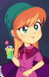 Size: 448x704 | Tagged: safe, edit, edited screencap, editor:luckreza8, imported from derpibooru, screencap, orange sunrise, human, equestria girls, equestria girls series, spring breakdown, spoiler:eqg series (season 2), :p, ai content, ai generated, anime, female, generator:pinegraph, tongue out