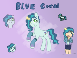 Size: 1165x882 | Tagged: safe, artist:dewwydaybreak, imported from derpibooru, oc, oc:blue coral, earth pony, human, pony, clothes, eating, female, flower, flower in hair, food, humanized, not misty brightdawn, socks, watermelon