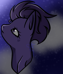 Size: 2146x2522 | Tagged: safe, artist:thecommandermiky, imported from derpibooru, oc, oc only, oc:miky command, pony, bust, looking up, night, night sky, purple hair, purple mane, sad, sky, solo, spots