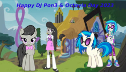 Size: 1184x675 | Tagged: safe, artist:gaelgaming1, imported from derpibooru, dj pon-3, octavia melody, vinyl scratch, equestria girls, boots, clothes, day, glasses, headphones, shoes