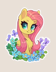 Size: 935x1200 | Tagged: safe, artist:asimos, artist:maytee, imported from derpibooru, fluttershy, butterfly, pegasus, pony, bust, collaboration, cute, flower, shyabetes, simple background, solo, sticker