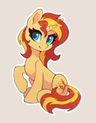 Size: 935x1200 | Tagged: safe, artist:asimos, artist:maytee, imported from derpibooru, sunset shimmer, pony, unicorn, collaboration, simple background, sitting, sticker
