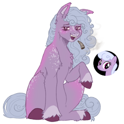 Size: 1000x1000 | Tagged: safe, artist:kazmuun, imported from derpibooru, lilac links, earth pony, pony, cigarette, drugs, female, mare, open mouth, raised hoof, simple background, sitting, smoke, solo, transparent background, unshorn fetlocks