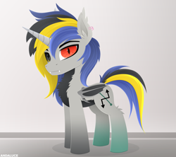 Size: 2638x2346 | Tagged: safe, artist:andaluce, imported from derpibooru, oc, oc only, oc:monotone operator, bat pony, bat pony unicorn, hybrid, pony, unicorn, chest fluff, floppy ears, heterochromia, horn, lineless, solo
